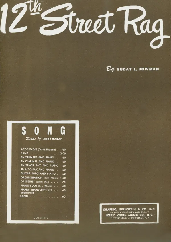 12th Street Rag : performed by Louis Armstrong and many other artists, Ragtime Standard, Single Songbook