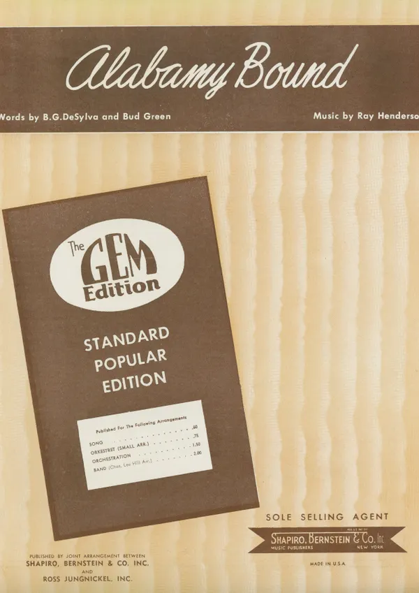 Alabamy Bound : performed by Al Jolson, Paul Whiteman, Fletcher Henderson and many other artists, Popular Standard, Single Songbook