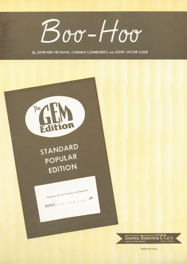 Boo-Hoo : as performed by Guy Lombardo and many other artists, Popular Standard, Single Songbook