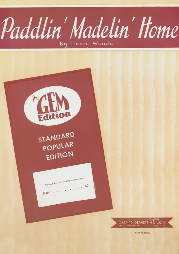 Paddlin' Madelin' Home : as performed by Cliff Edwards; Single Songbook