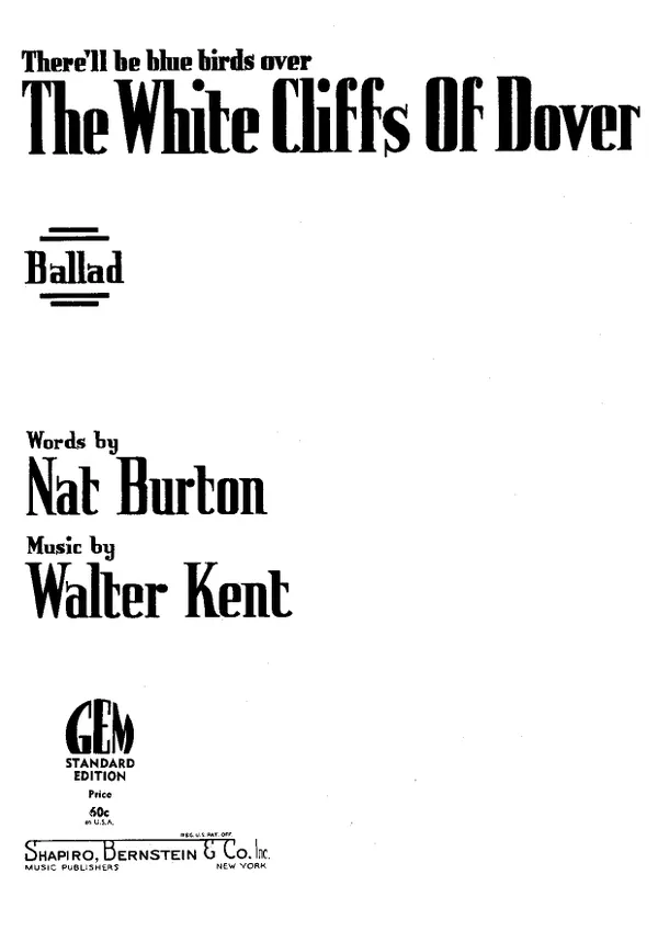 The White Cliffs Of Dover : Popular Standard; Single Songbook