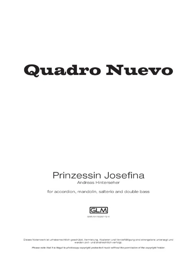 Prinzessin Josefina : sheet music, as performed by Quadro Nuevo