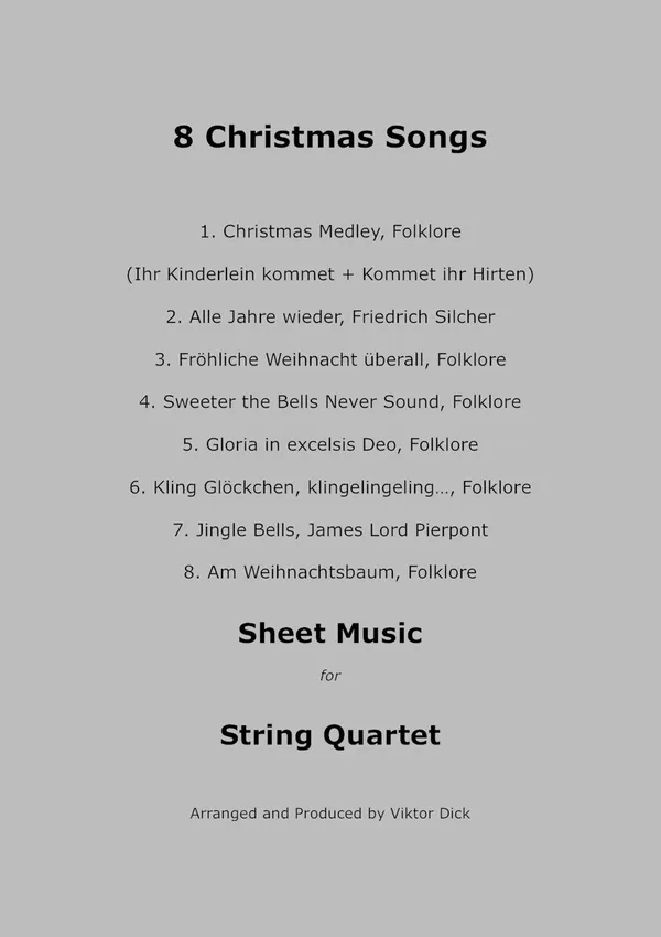 8 Christmas Songs (String Quartet) : Christmas Sheet Music for String Quartet